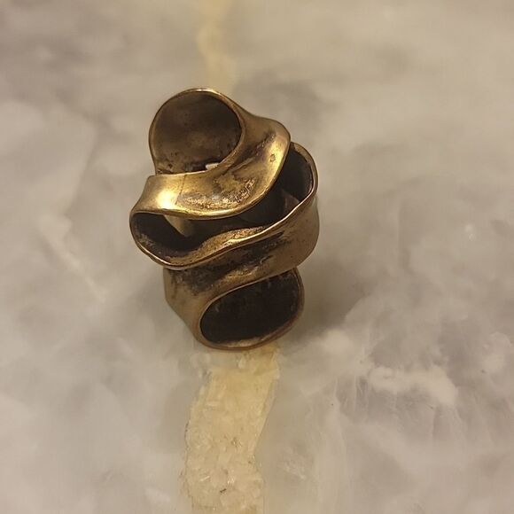 NWT ManiaMania Muse Ring Brass Gold Edgy Indie Punk Abstract Sculptural Boho 7 - Picture 3 of 10